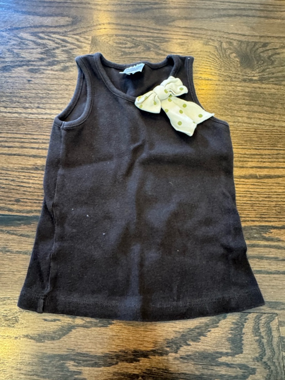 Matilda Jane Brown Tank with Cream Bow and Green Polka Dots